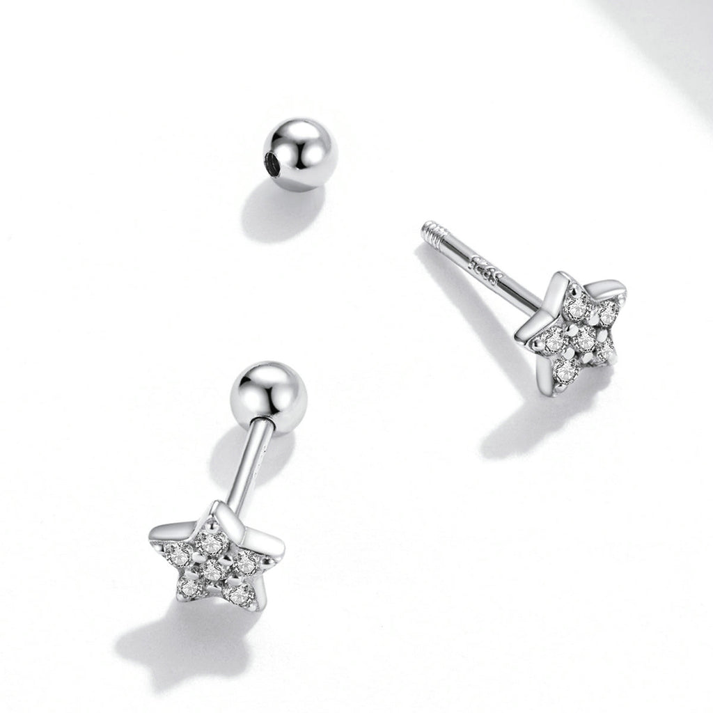 925 Sterling Silver Earrings with Pavé Setting CZ and Platinum Plating - 0.5cm for Women