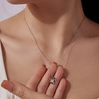 925 Sterling Silver White Gold Plated 40cm+5cm Length CZ Necklace for Women