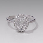 925 Sterling Silver Pavé Setting CZ White Gold Plated Ring with Transparent Glass for Women