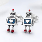 925 Sterling Silver 1.3cm Oxidized Enamel Earrings for Women