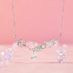 925 Sterling Silver Necklace with CZ & Resin Pendant, 18x39mm, Plated with White Gold