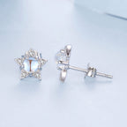 925 Sterling Silver White Gold Plated Moonstone & CZ Earrings