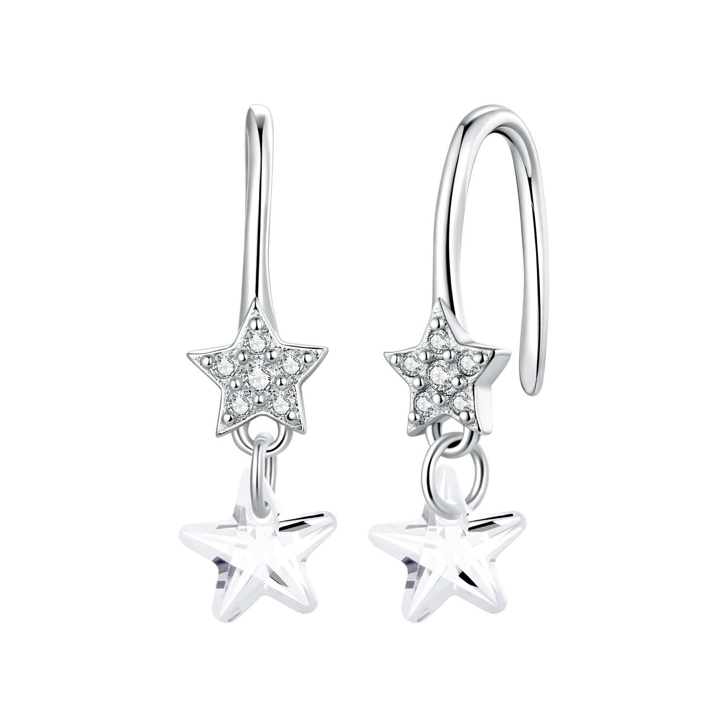 925 Sterling Silver Earrings with Pavé Setting CZ, White Gold Plating, 2.1*0.6cm, for Women