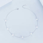 925 Sterling Silver White Gold Plated Necklace with Shell Pearl 400+50mm