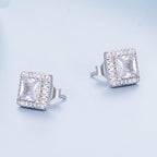 925 Sterling Silver Earrings with Pavé Setting CZ and Platinum Plating.