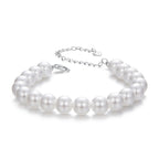 925 Sterling Silver Adjustable White Gold Plated Bracelet with Synthetic Pearl for Women