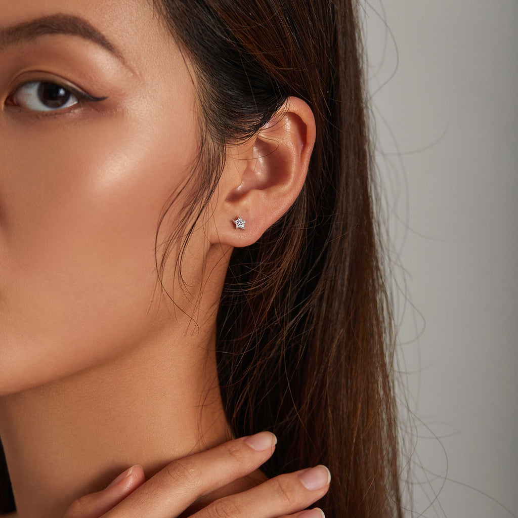 925 Sterling Silver Earrings with Pavé Setting CZ and Platinum Plating - 0.5cm for Women