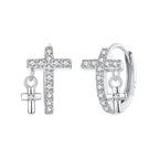 925 Sterling Silver Earrings with Pavé Setting CZ in White Gold, Size 13*8mm for Women