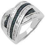 1.02 Carat Genuine Blue Diamond & White Diamond .925 Sterling Silver Ring