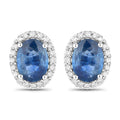 2.16 Carat Genuine Blue Sapphire and White Diamond 14K White Gold Earrings
