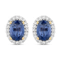 2.16 Carat Genuine Blue Sapphire and White Diamond 14K Yellow Gold Earrings