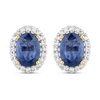2.16 Carat Genuine Blue Sapphire and White Diamond 14K Yellow Gold Earrings
