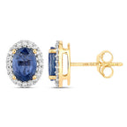2.16 Carat Genuine Blue Sapphire and White Diamond 14K Yellow Gold Earrings