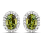 1.92 Carat Genuine Green Tourmaline and White Diamond 14K White Gold Earrings