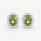 1.92 Carat Genuine Green Tourmaline and White Diamond 14K White Gold Earrings