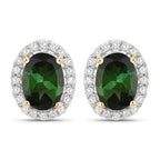 1.92 Carat Genuine Green Tourmaline and White Diamond 14K Yellow Gold Earrings
