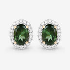 1.92 Carat Genuine Green Tourmaline and White Diamond 14K Yellow Gold Earrings