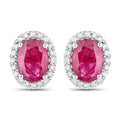 1.96 Carat Genuine Ruby and White Diamond 14K White Gold Earrings