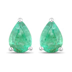 1.30 Carat Genuine Zambian Emerald 14K White Gold Earrings