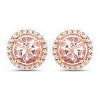 0.93 Carat Genuine Morganite and White Diamond 14K Rose Gold Earrings