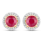 1.22 Carat Genuine Ruby and White Diamond 14K Yellow Gold Earrings