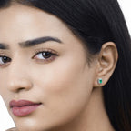0.91 Carat Genuine Zambian Emerald and White Diamond 14K White Gold Earrings