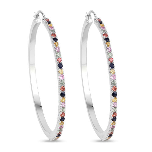 2.24 Carat Genuine Multi-Sapphire .925 Sterling Silver Earrings