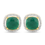 4.40 Carat Dyed Emerald and White Diamond .925 Sterling Silver Earrings