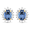 2.22 Carat Genuine Blue Sapphire and White Diamond 14K Yellow Gold Earrings