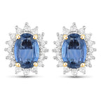 2.22 Carat Genuine Blue Sapphire and White Diamond 14K Yellow Gold Earrings