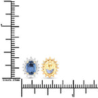 2.22 Carat Genuine Blue Sapphire and White Diamond 14K Yellow Gold Earrings
