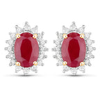 2.02 Carat Genuine Ruby and White Diamond 14K Yellow Gold Earrings