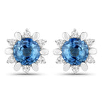 1.87 Carat Genuine Blue Sapphire and White Diamond 14K White Gold Earrings