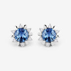 1.87 Carat Genuine Blue Sapphire and White Diamond 14K White Gold Earrings