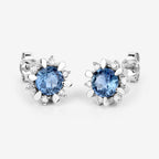 1.87 Carat Genuine Blue Sapphire and White Diamond 14K White Gold Earrings