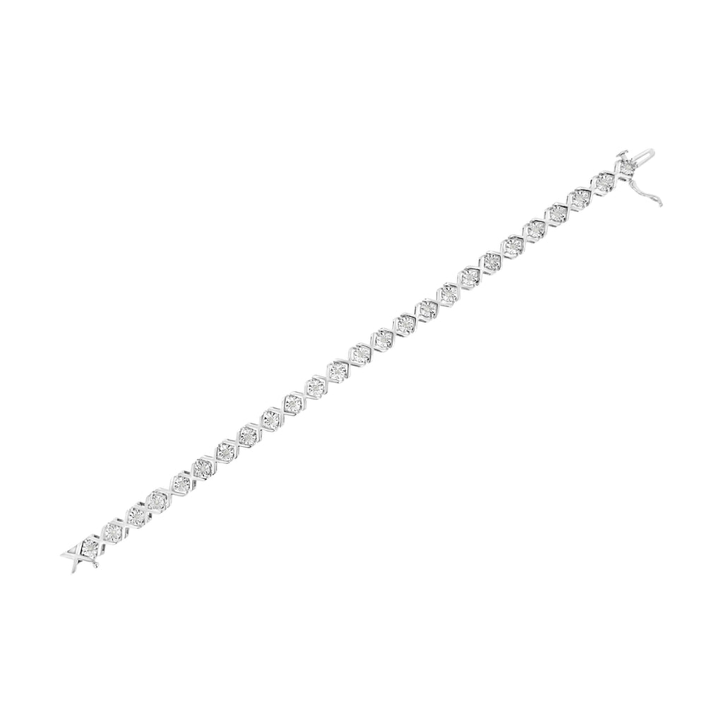 .925 Sterling Silver 1/4 Carat Total Weight Miracle Set Diamond "X" Link Bracelet (I-J Color, I3 Clarity) - 7.25"