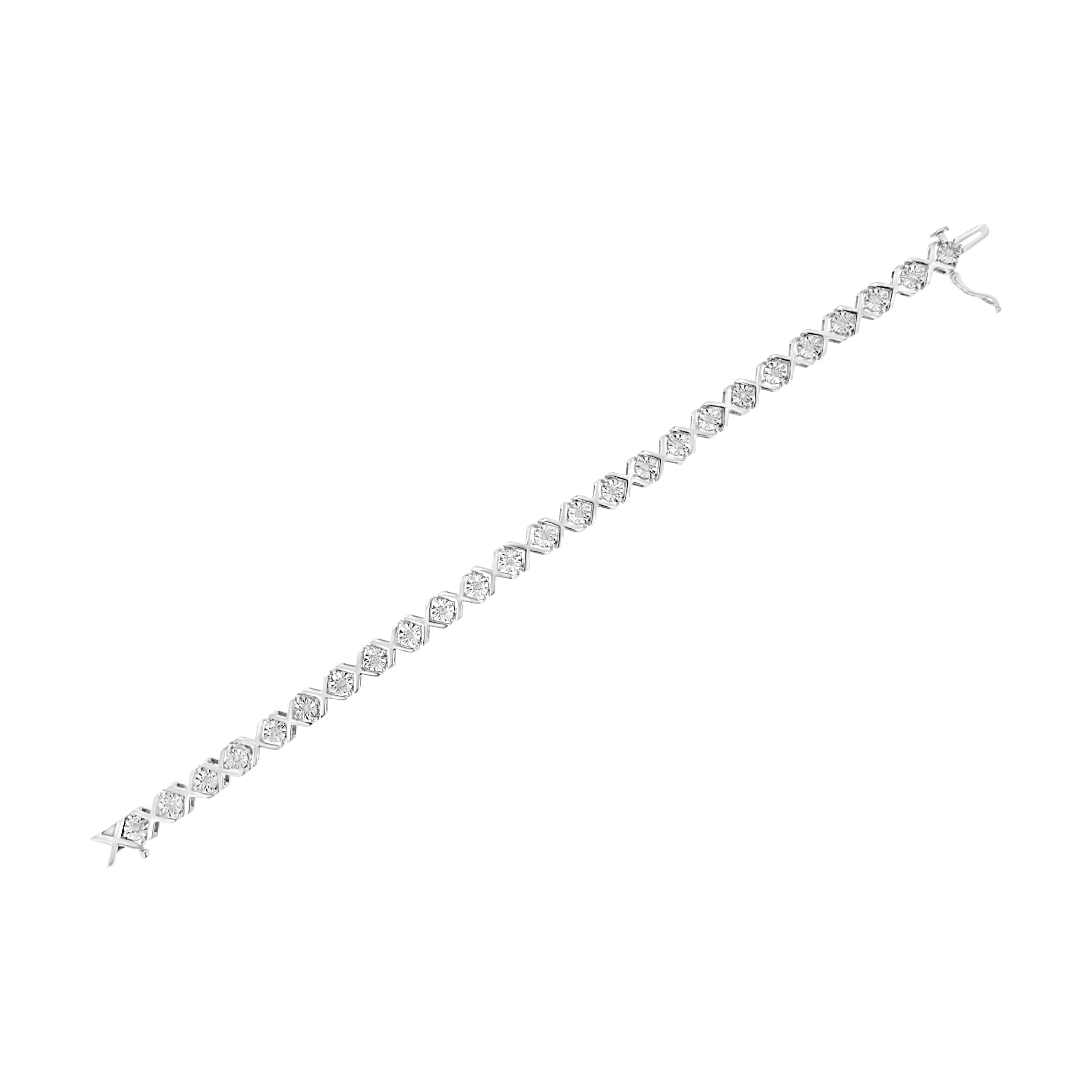 .925 Sterling Silver 1/4 Carat Total Weight Miracle Set Diamond "X" Link Bracelet (I-J Color, I3 Clarity) - 7.25"