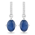 1.95 Carat Genuine Blue Sapphire and White Diamond 10K White Gold Earrings