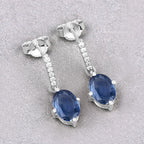 1.95 Carat Genuine Blue Sapphire and White Diamond 10K White Gold Earrings