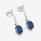 1.95 Carat Genuine Blue Sapphire and White Diamond 10K White Gold Earrings