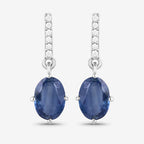 1.95 Carat Genuine Blue Sapphire and White Diamond 10K White Gold Earrings