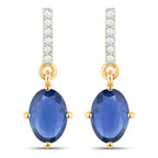 1.95 Carat Genuine Blue Sapphire and White Diamond 14K Yellow Gold Earrings
