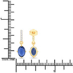 1.95 Carat Genuine Blue Sapphire and White Diamond 14K Yellow Gold Earrings