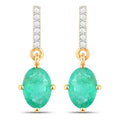1.49 Carat Genuine Zambian Emerald and White Diamond 10K Yellow Gold Earrings