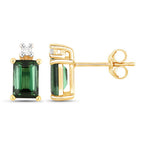 1.24 Carat Genuine Green Tourmaline and White Diamond 14K Yellow Gold Earrings