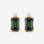 1.24 Carat Genuine Green Tourmaline and White Diamond 14K Yellow Gold Earrings