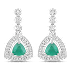 1.39 Carat Genuine Zambian Emerald and White Diamond 14K White Gold Earrings