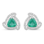 1.23 Carat Genuine Zambian Emerald and White Diamond 14K White Gold Earrings