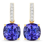 5.64 Carat Genuine Tanzanite and White Diamond 14K Yellow Gold Earrings