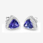 4.62 Carat Genuine Tanzanite and White Diamond 14K White Gold Earrings